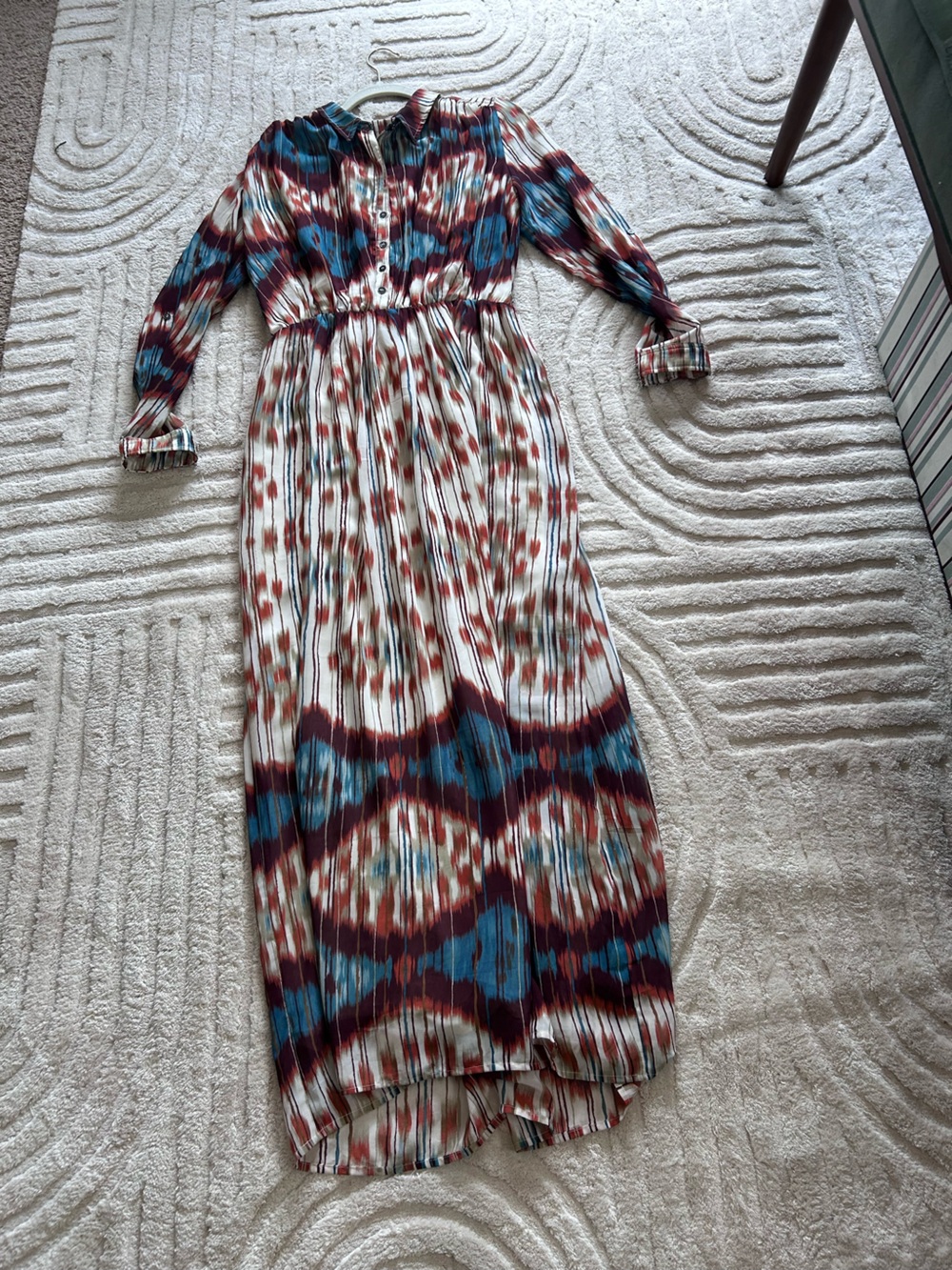 Boho Printed Maxi Dress in Cream, Teal & Burnt Orange Maxi Dress